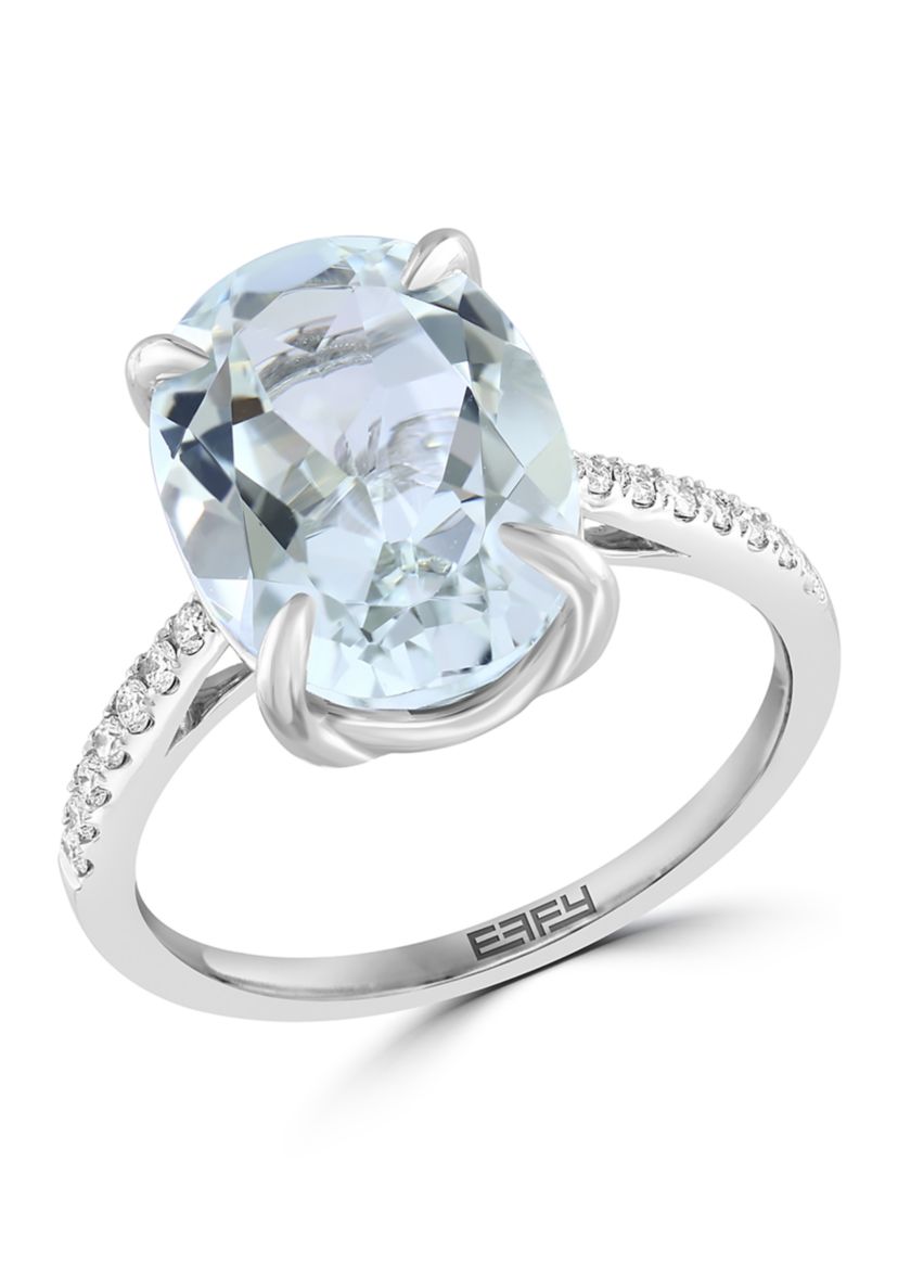 Diamond and White Topaz Oval Ring in 14K White Gold