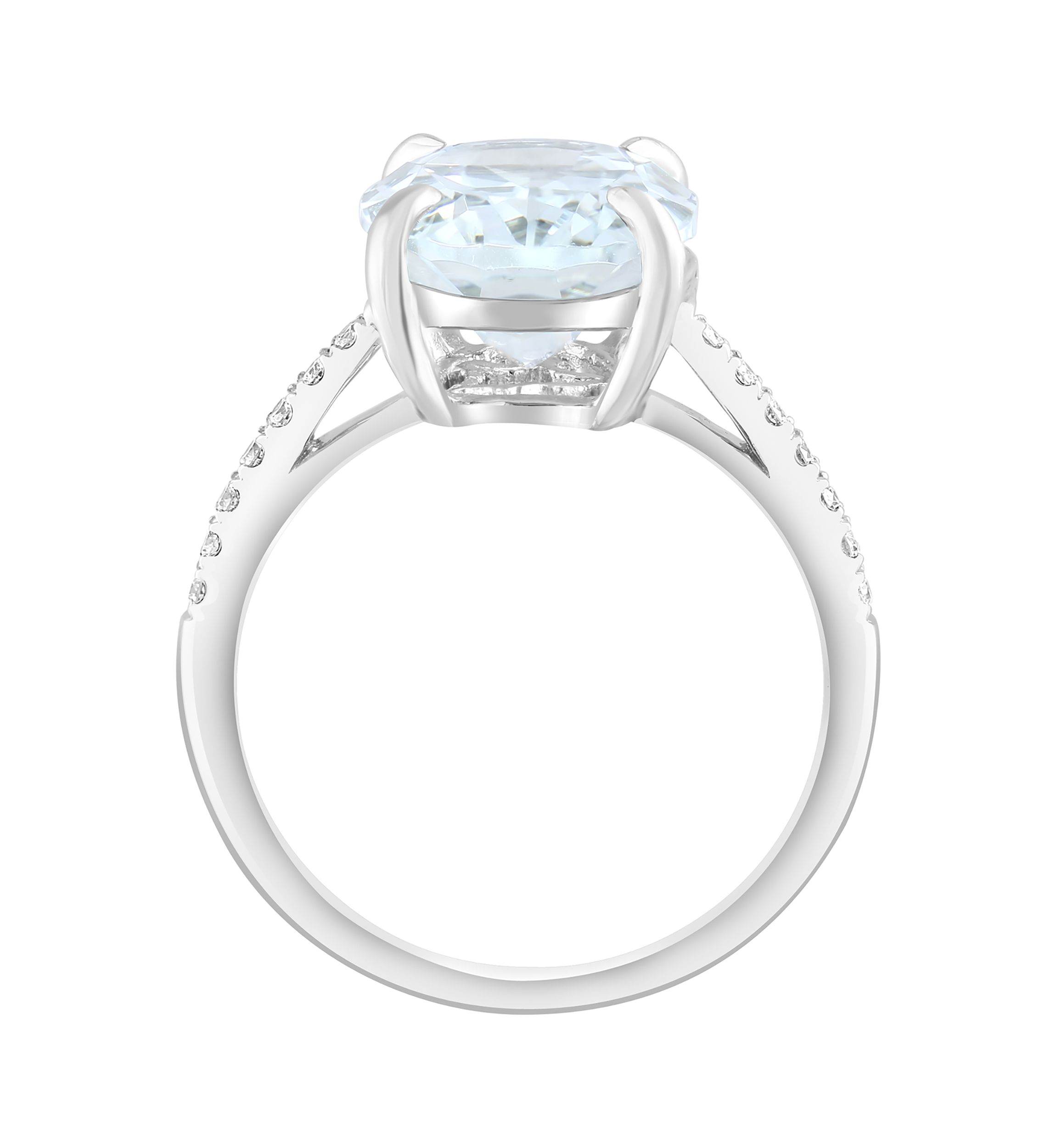 Diamond and White Topaz Oval Ring in 14K White Gold