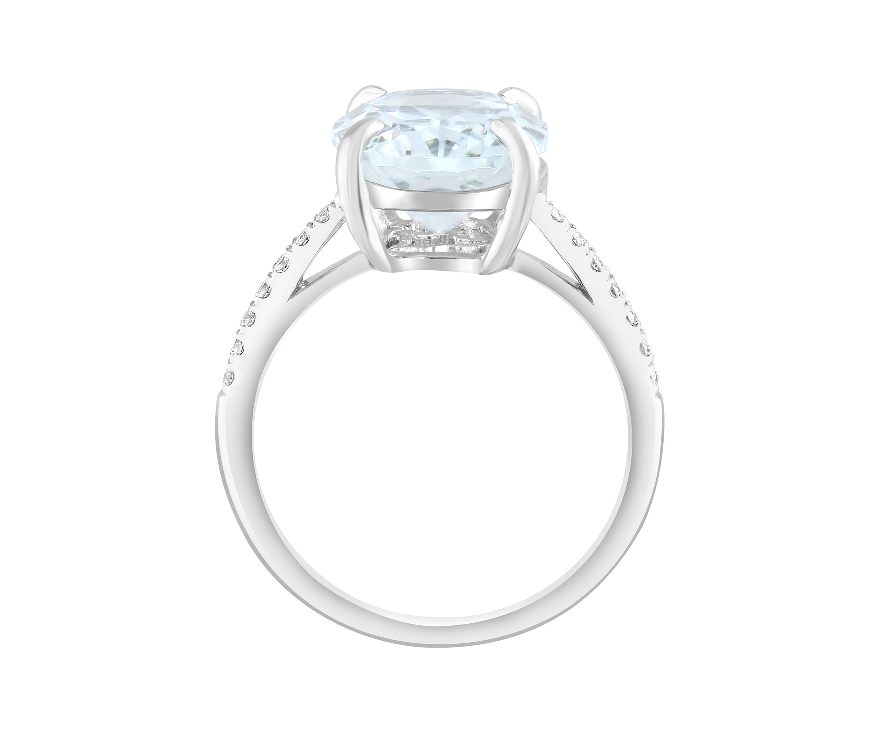 Diamond and White Topaz Oval Ring in 14K White Gold