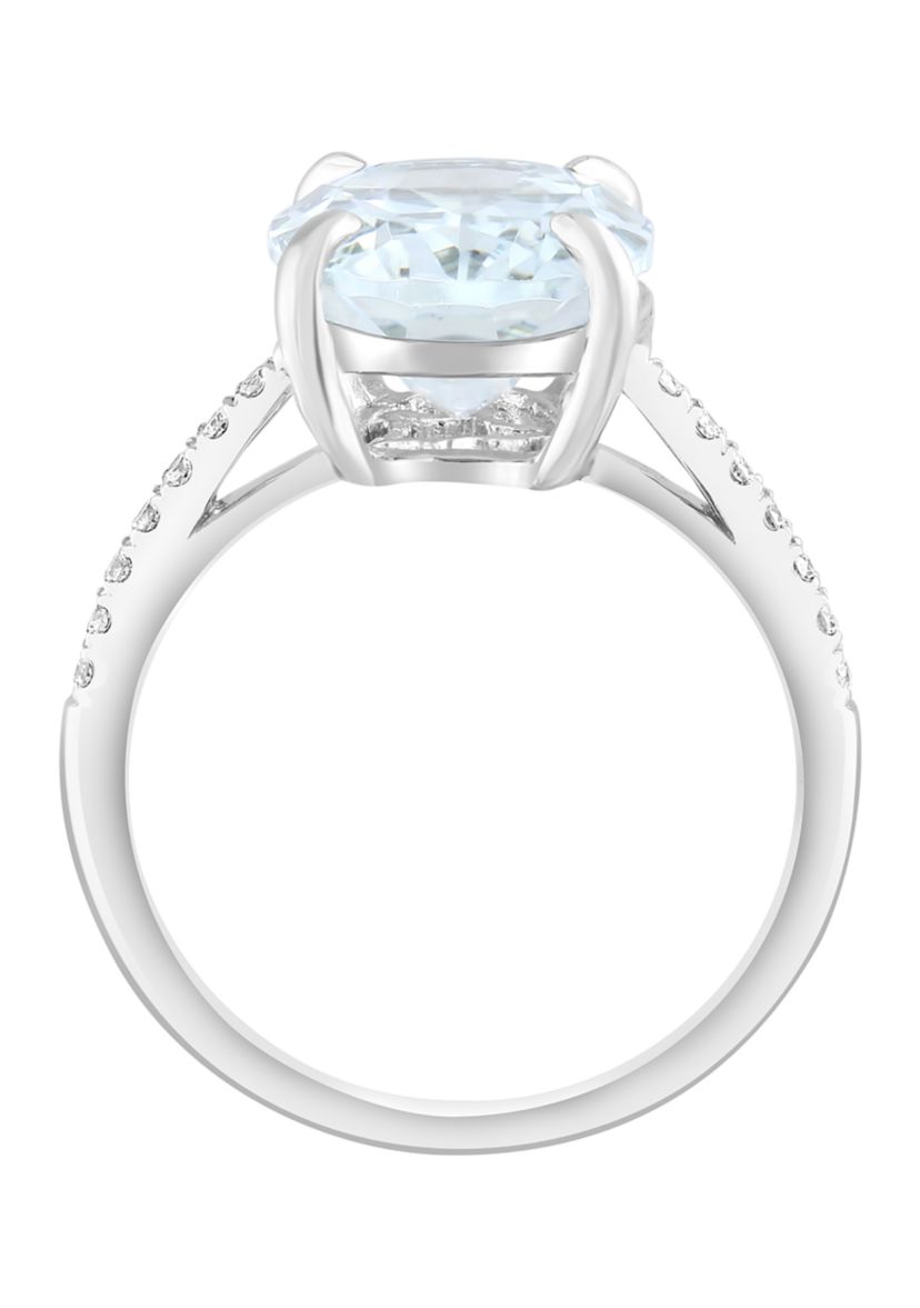 Diamond and White Topaz Oval Ring in 14K White Gold