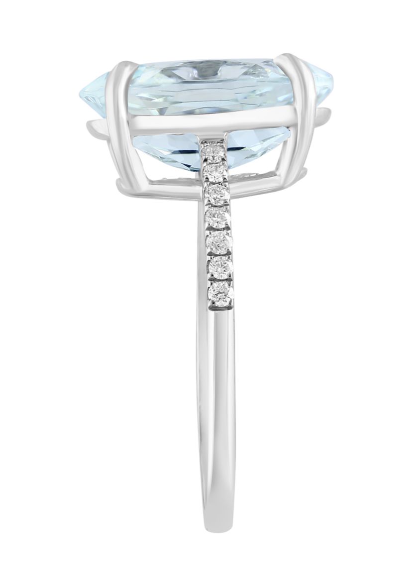 Diamond and White Topaz Oval Ring in 14K White Gold