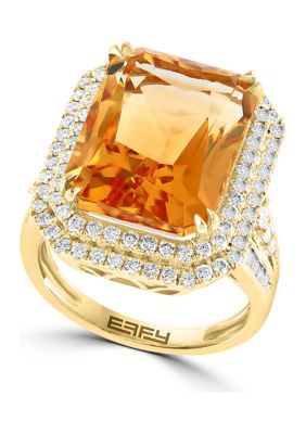 Effy 1.23 Ct. T.w. Diamond And 11.5 Ct. T.w. Citrine Ring In 14K Yellow Gold, 7 -  0617892794605