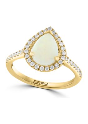 Effy 1/3 Ct. T.w. Diamond And 7/8 Ct. T.w. Opal Ring In 14K Yellow Gold
