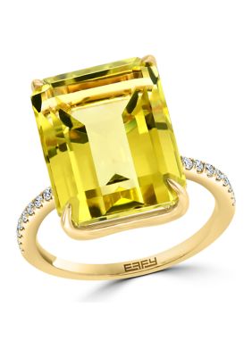 Effy 14K Yellow Gold Diamond And Lemon Quartz Ring