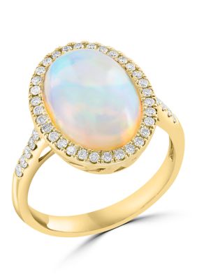 Effy 1/3 Ct. T.w. Diamond And 3.95 Ct. T.w. Ethiopian Opal Ring In 14K Yellow Gold