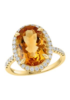 Effy 1/2 ct. t.w. Diamond, 5.8 ct. t.w. Citrine Ring in 14K Yellow Gold -  5400452IRY0W546DC