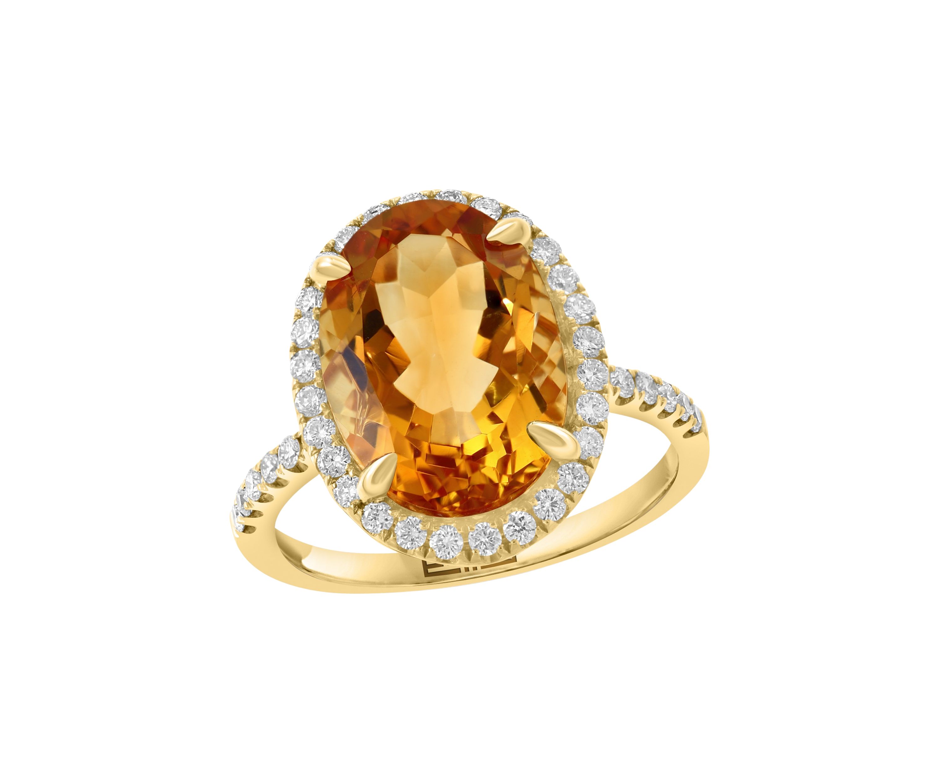 1/2 ct. t.w. Diamond, 5.8 ct. t.w. Citrine Ring in 14K Yellow Gold