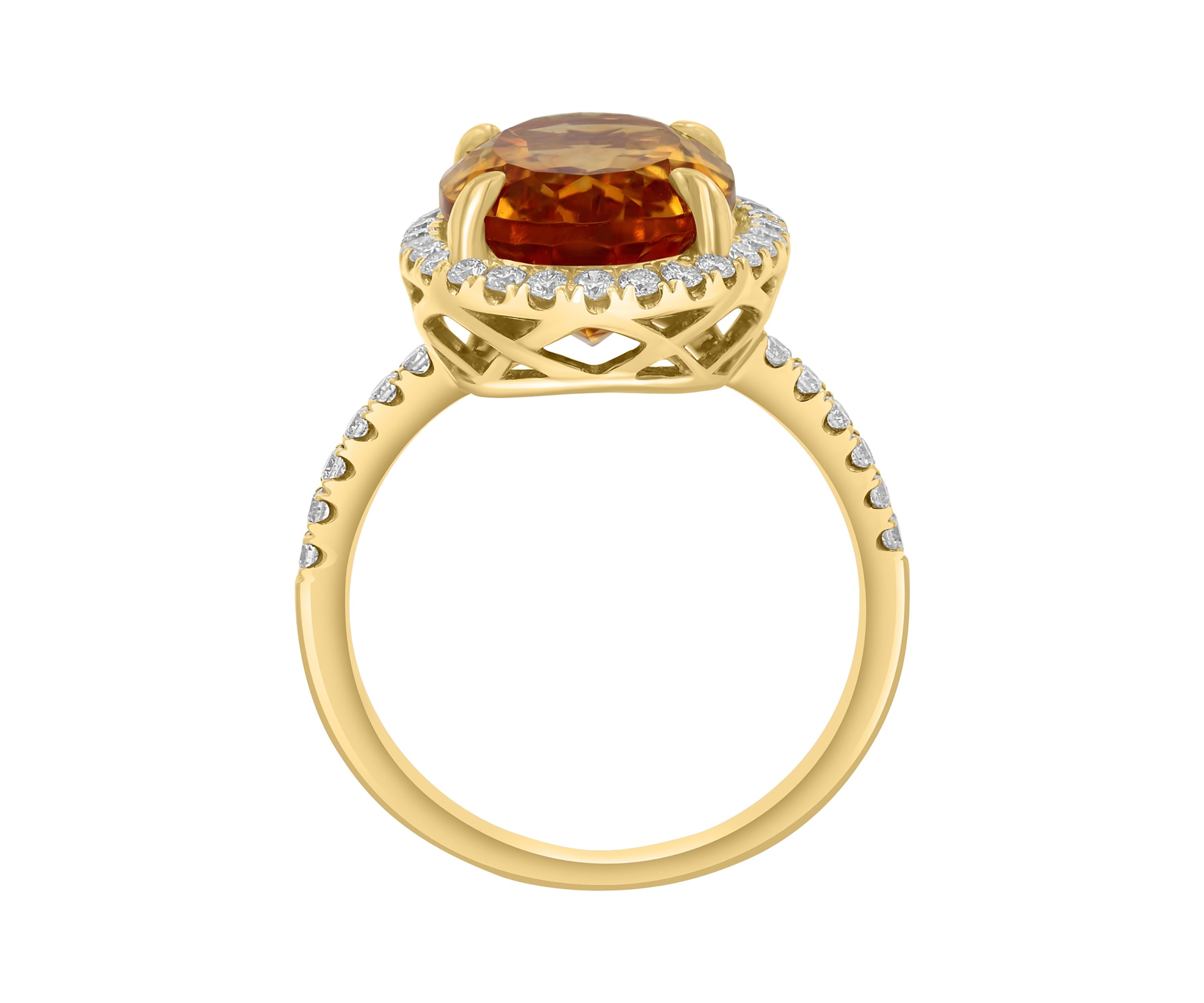 1/2 ct. t.w. Diamond, 5.8 ct. t.w. Citrine Ring in 14K Yellow Gold