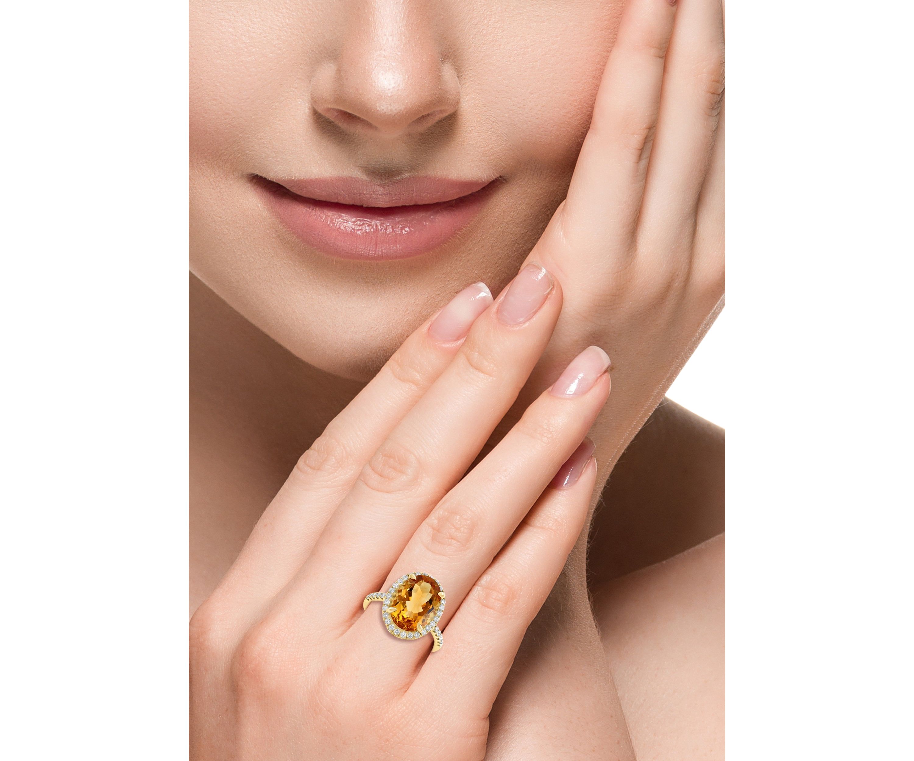 1/2 ct. t.w. Diamond, 5.8 ct. t.w. Citrine Ring in 14K Yellow Gold