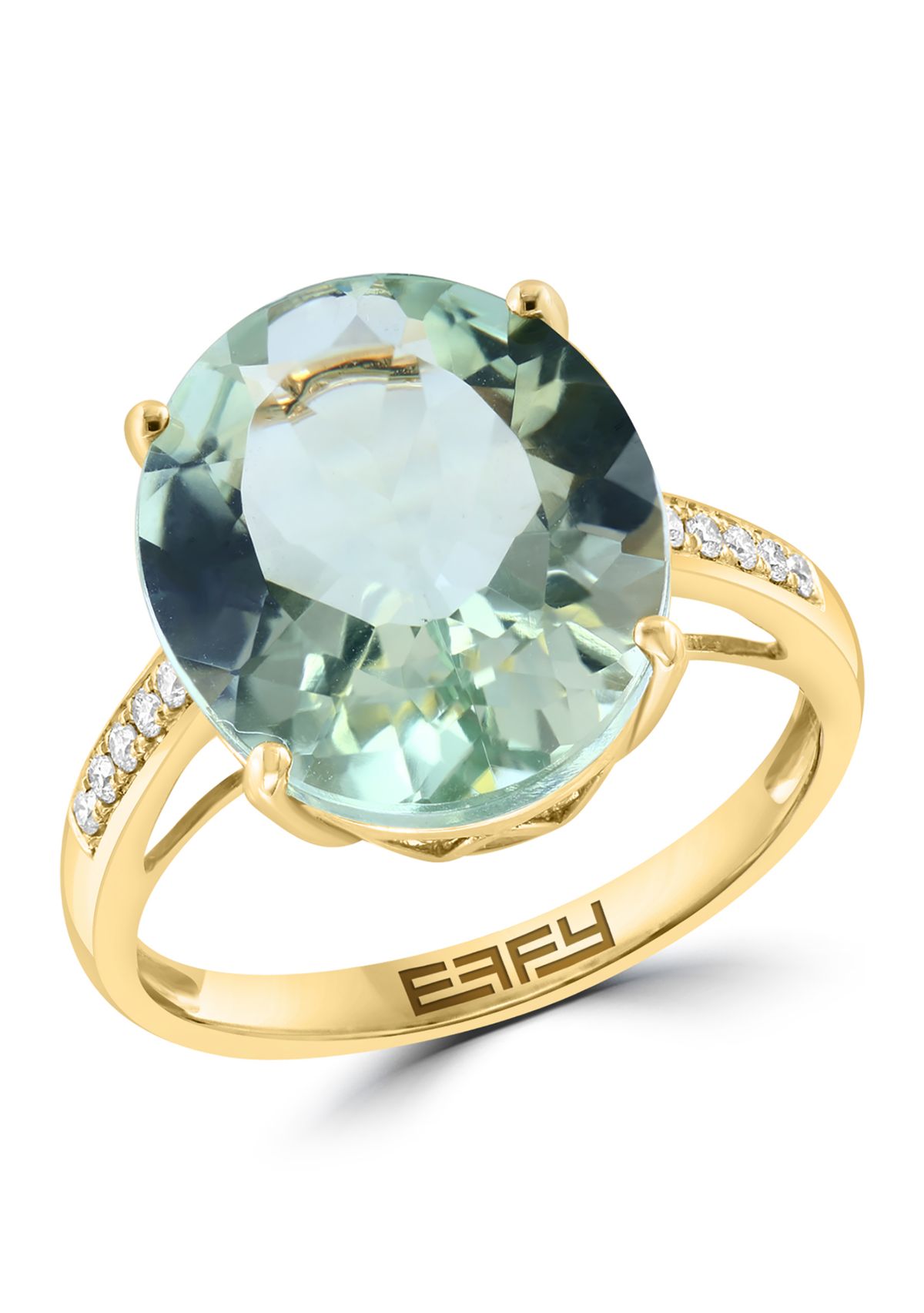 7.6 ct. t.w. Green Amethyst, 1/10 ct. t.w. Diamond Ring in 14K Yellow Gold