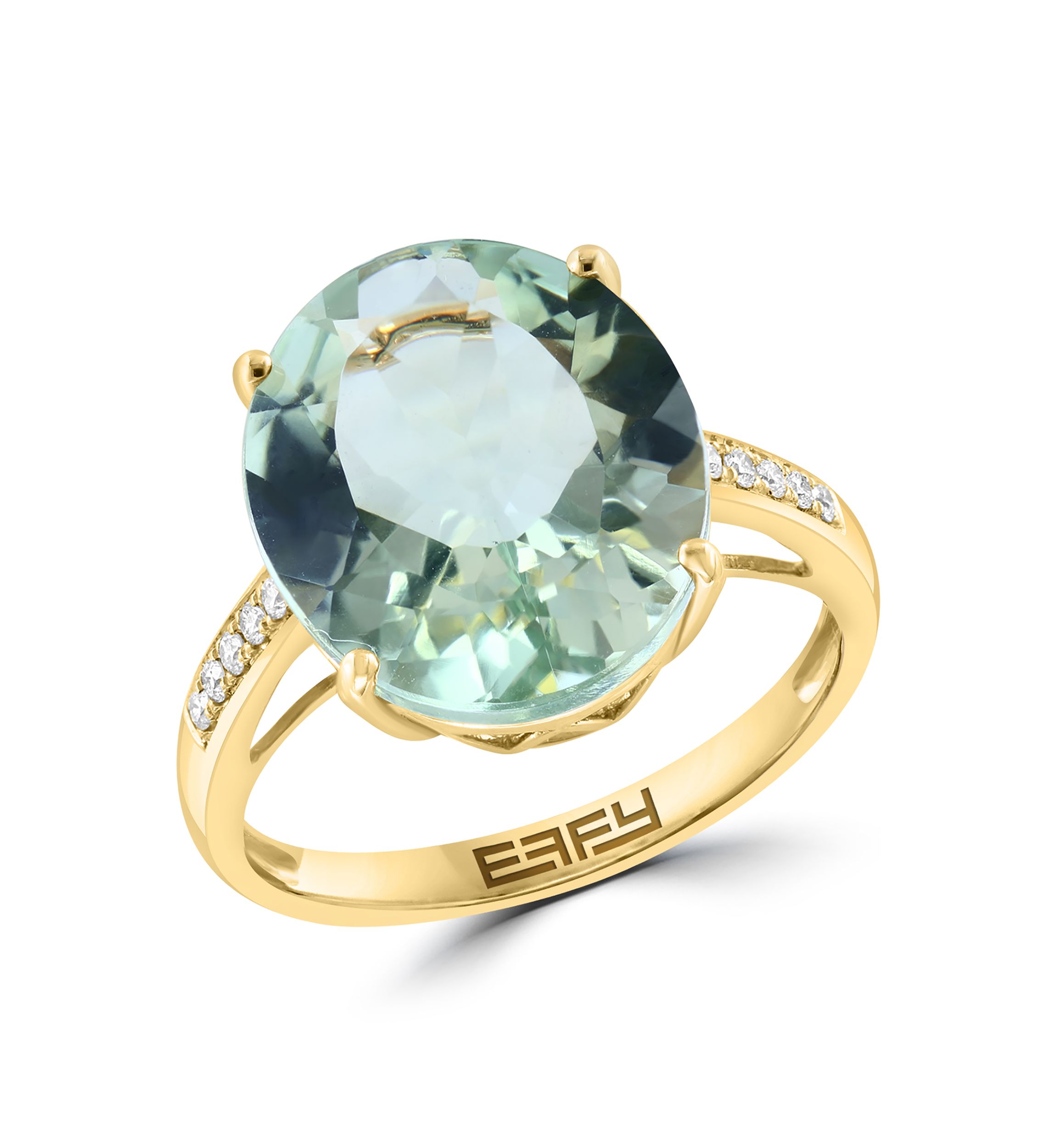 7.6 ct. t.w. Green Amethyst, 1/10 ct. t.w. Diamond Ring in 14K Yellow Gold