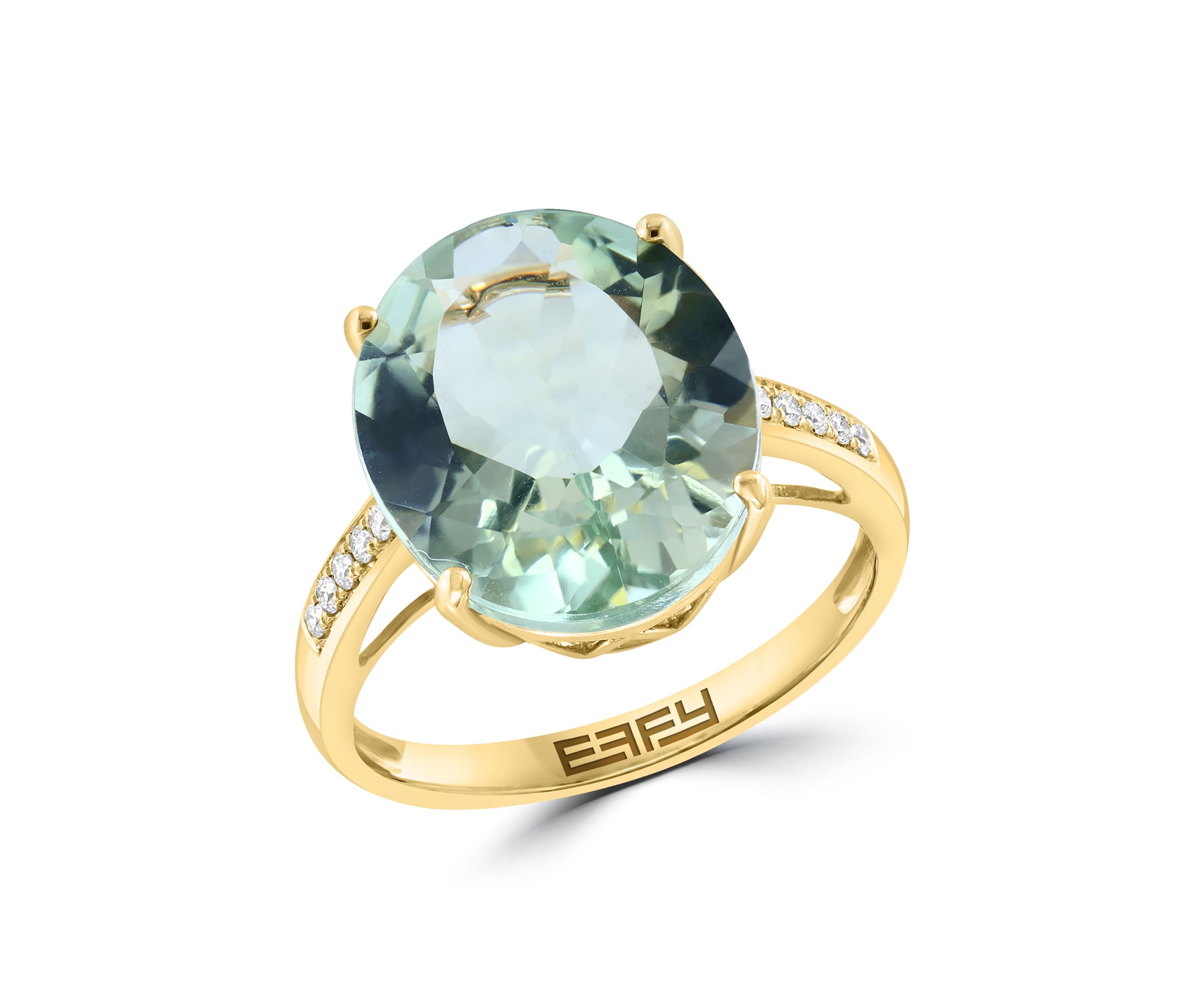 7.6 ct. t.w. Green Amethyst, 1/10 ct. t.w. Diamond Ring in 14K Yellow Gold