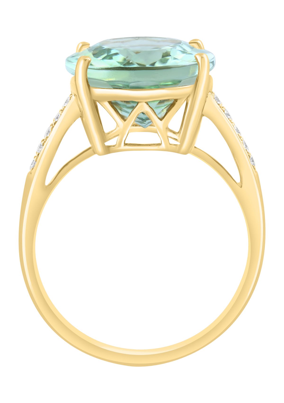7.6 ct. t.w. Green Amethyst, 1/10 ct. t.w. Diamond Ring in 14K Yellow Gold