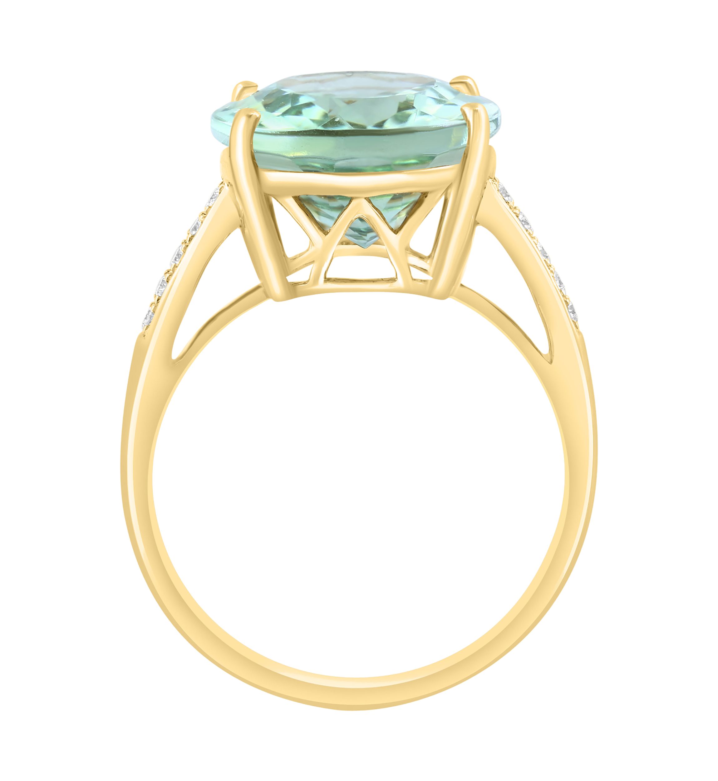 7.6 ct. t.w. Green Amethyst, 1/10 ct. t.w. Diamond Ring in 14K Yellow Gold