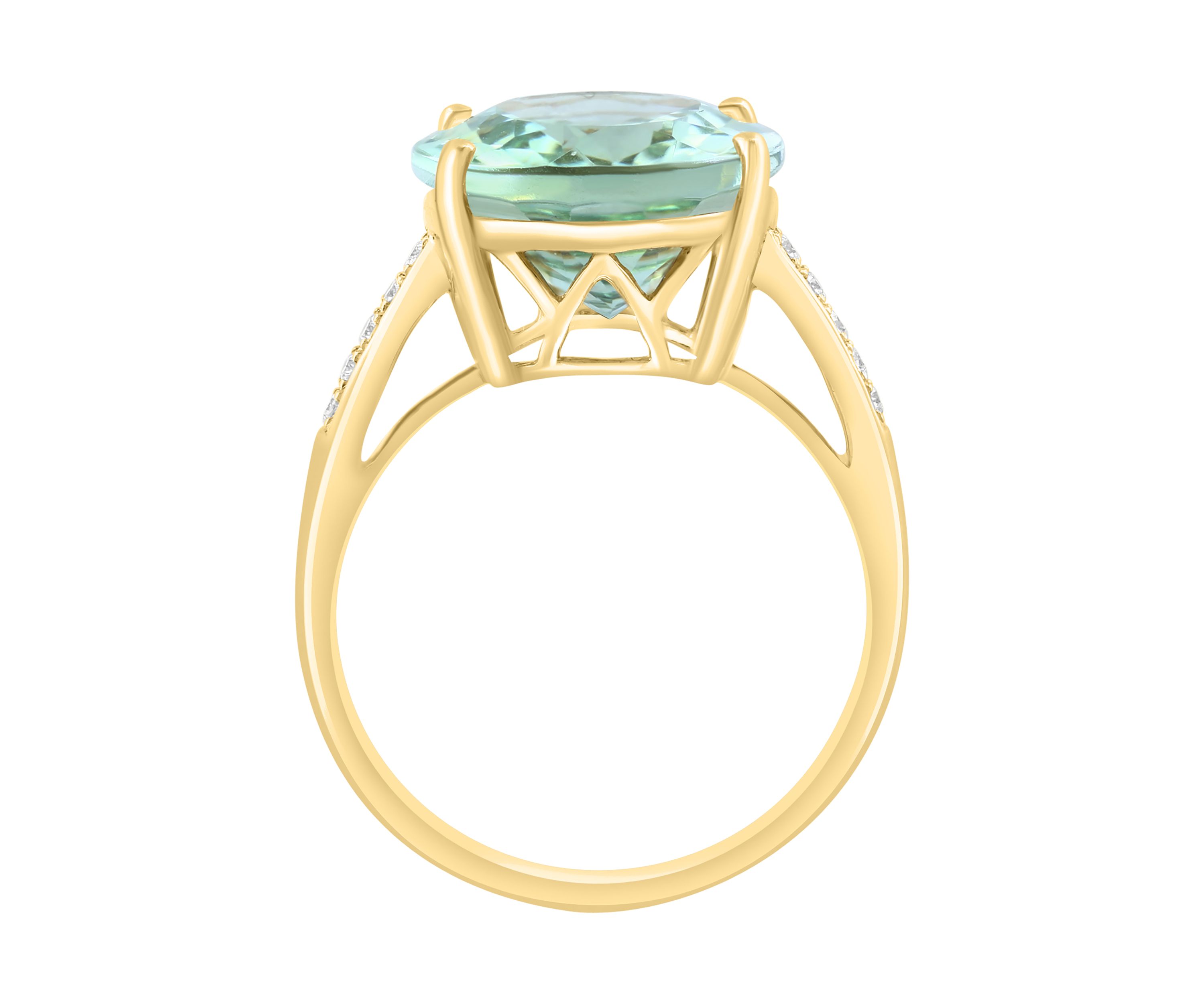 7.6 ct. t.w. Green Amethyst, 1/10 ct. t.w. Diamond Ring in 14K Yellow Gold