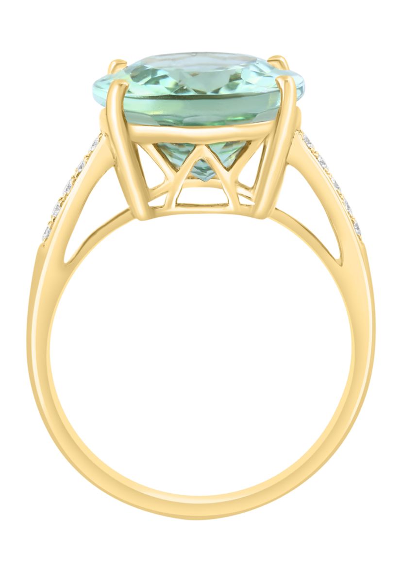7.6 ct. t.w. Green Amethyst, 1/10 ct. t.w. Diamond Ring in 14K Yellow Gold