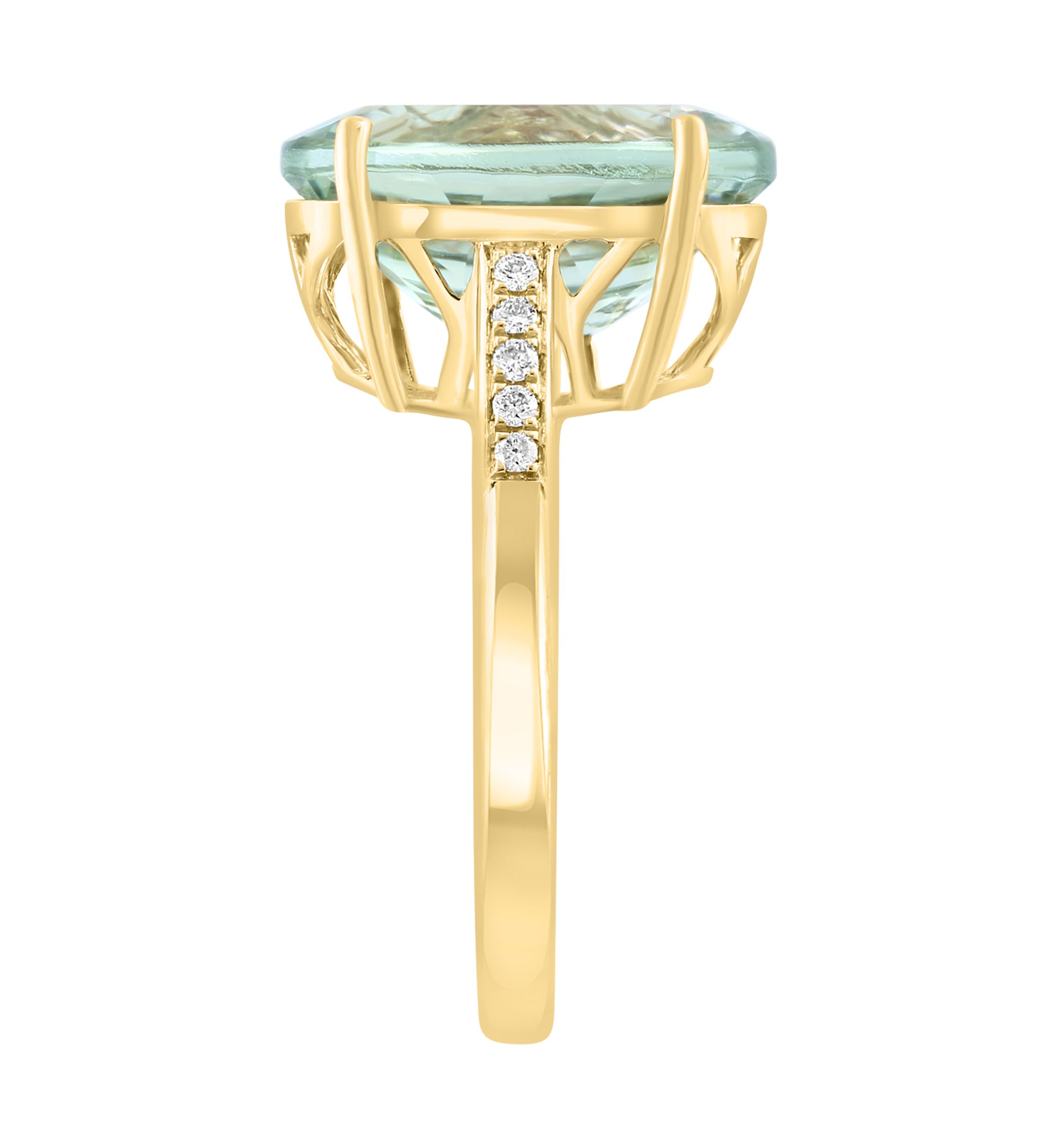 7.6 ct. t.w. Green Amethyst, 1/10 ct. t.w. Diamond Ring in 14K Yellow Gold