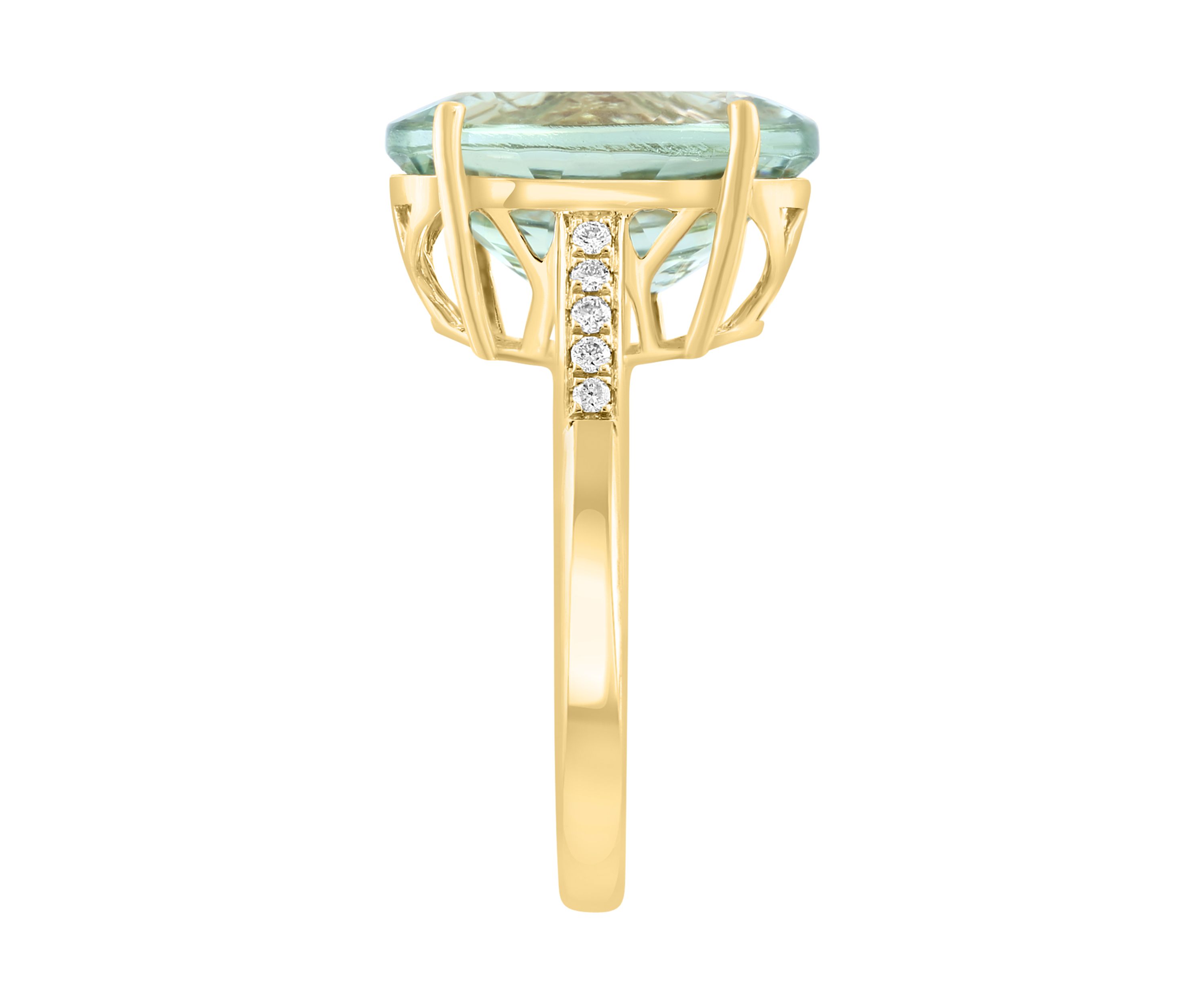7.6 ct. t.w. Green Amethyst, 1/10 ct. t.w. Diamond Ring in 14K Yellow Gold
