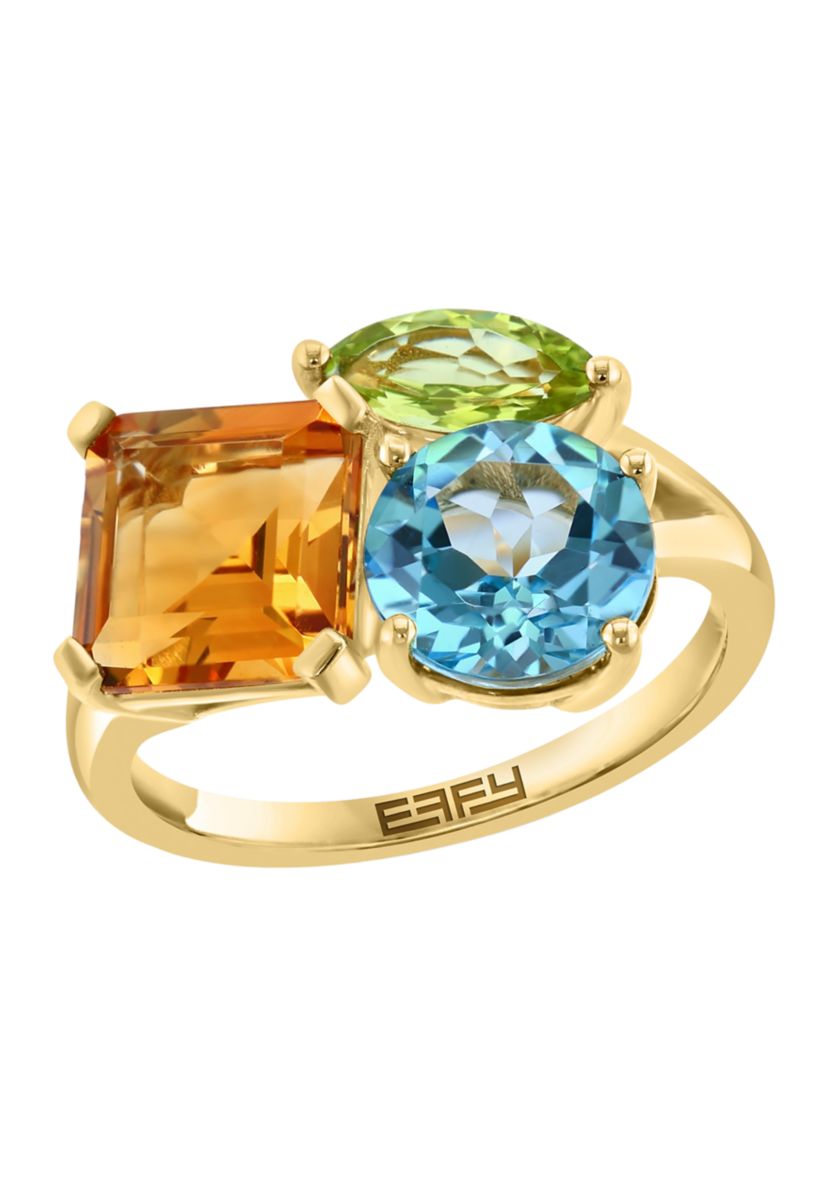 5 ct. t.w. Blue Topaz, Citrine, Peridot Ring in 14K Yellow Gold