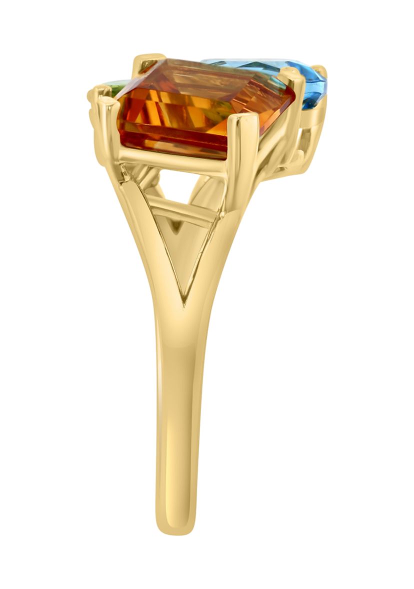 5 ct. t.w. Blue Topaz, Citrine, Peridot Ring in 14K Yellow Gold
