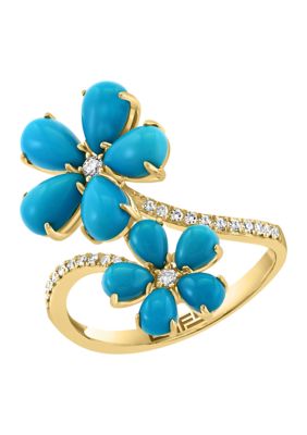 Effy 18 ct tw Diamond 4 ct tw Turquoise Ring in 14K Yellow Gold