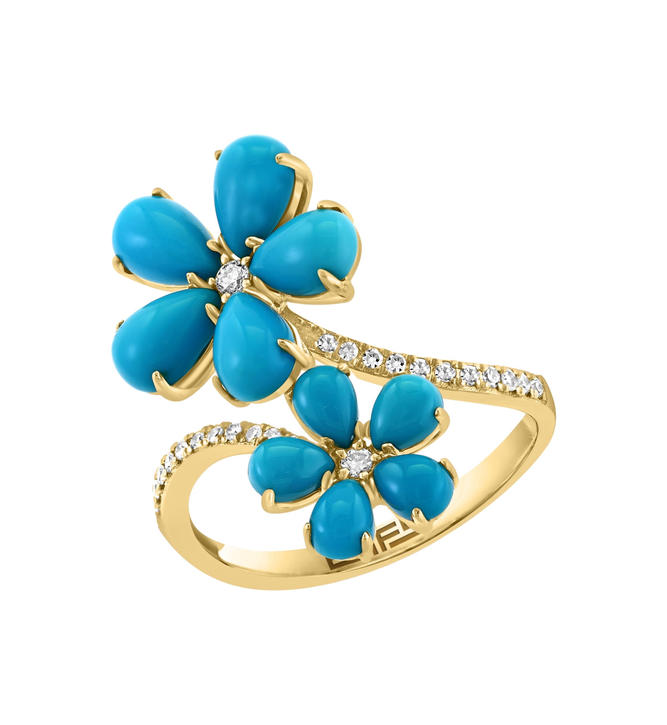 1/8 ct. t.w. Diamond, 4 ct. t.w. Turquoise Ring in 14K Yellow Gold