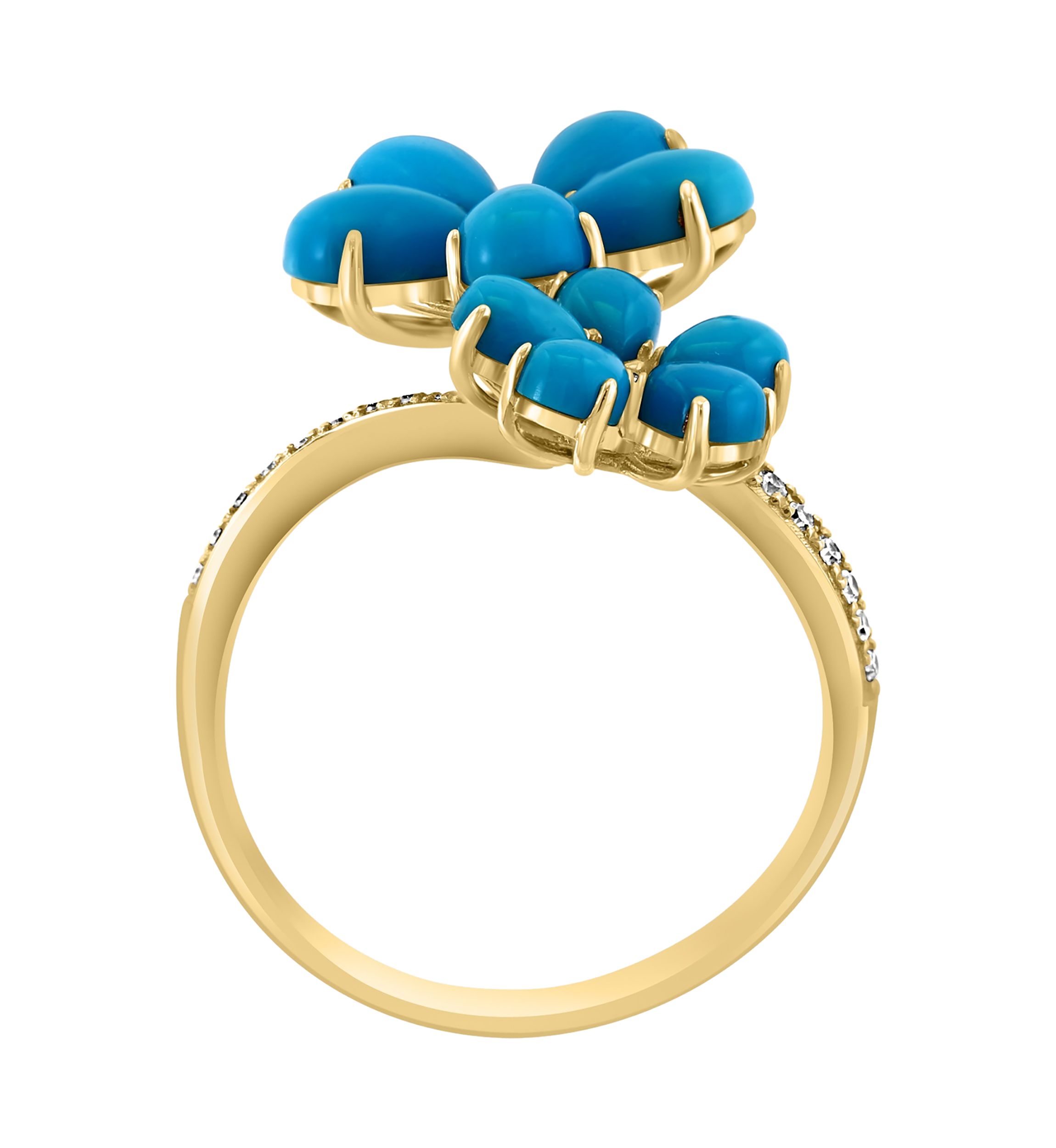 1/8 ct. t.w. Diamond, 4 ct. t.w. Turquoise Ring in 14K Yellow Gold