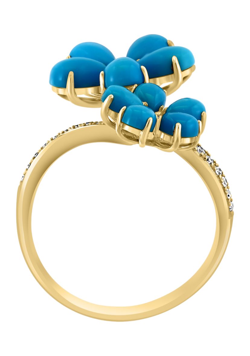 1/8 ct. t.w. Diamond, 4 ct. t.w. Turquoise Ring in 14K Yellow Gold
