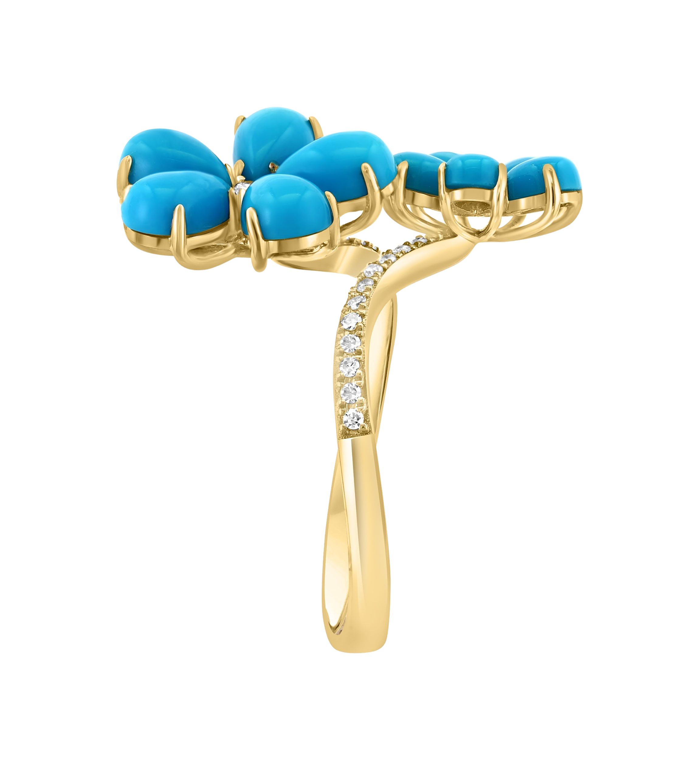 1/8 ct. t.w. Diamond, 4 ct. t.w. Turquoise Ring in 14K Yellow Gold