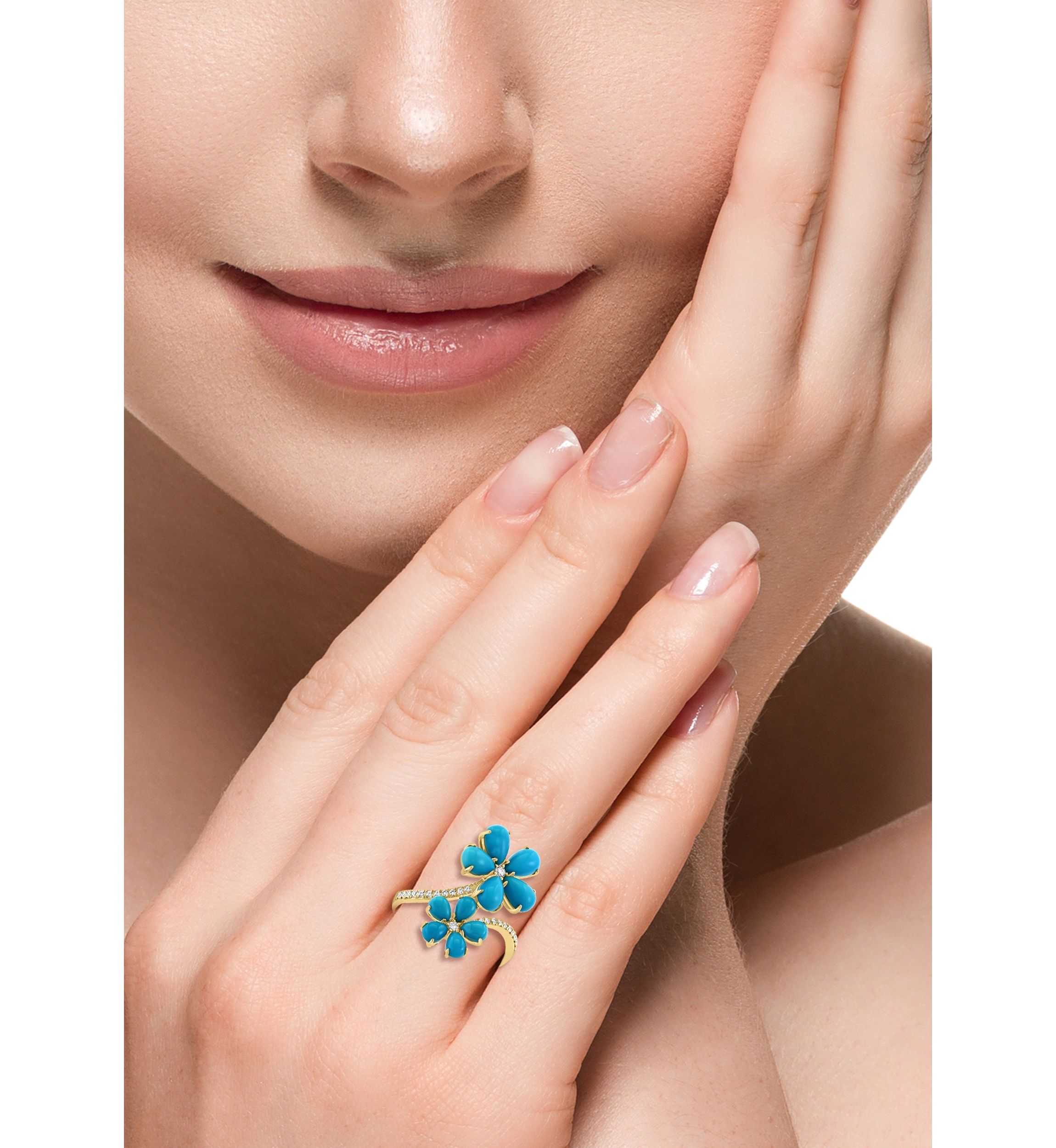 1/8 ct. t.w. Diamond, 4 ct. t.w. Turquoise Ring in 14K Yellow Gold