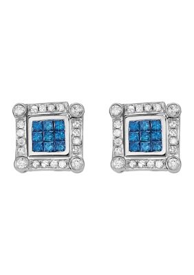 Effy 1 Ct. T.w. Blue And White Diamond Diversa Earrings In 14K White Gold