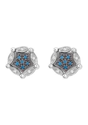 Effy 1/5 Ct. T.w. White And Blue Diamond Diversa Earrings In 14K White Gold