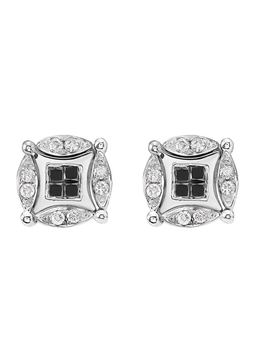 1/2 ct. t.w. Black and White Diamond Diversa Earrings in 14K White Gold 