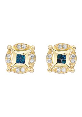 Effy 1/2 Ct. T.w. White And Blue Diamond Diversa Earrings In 14K Yellow Gold