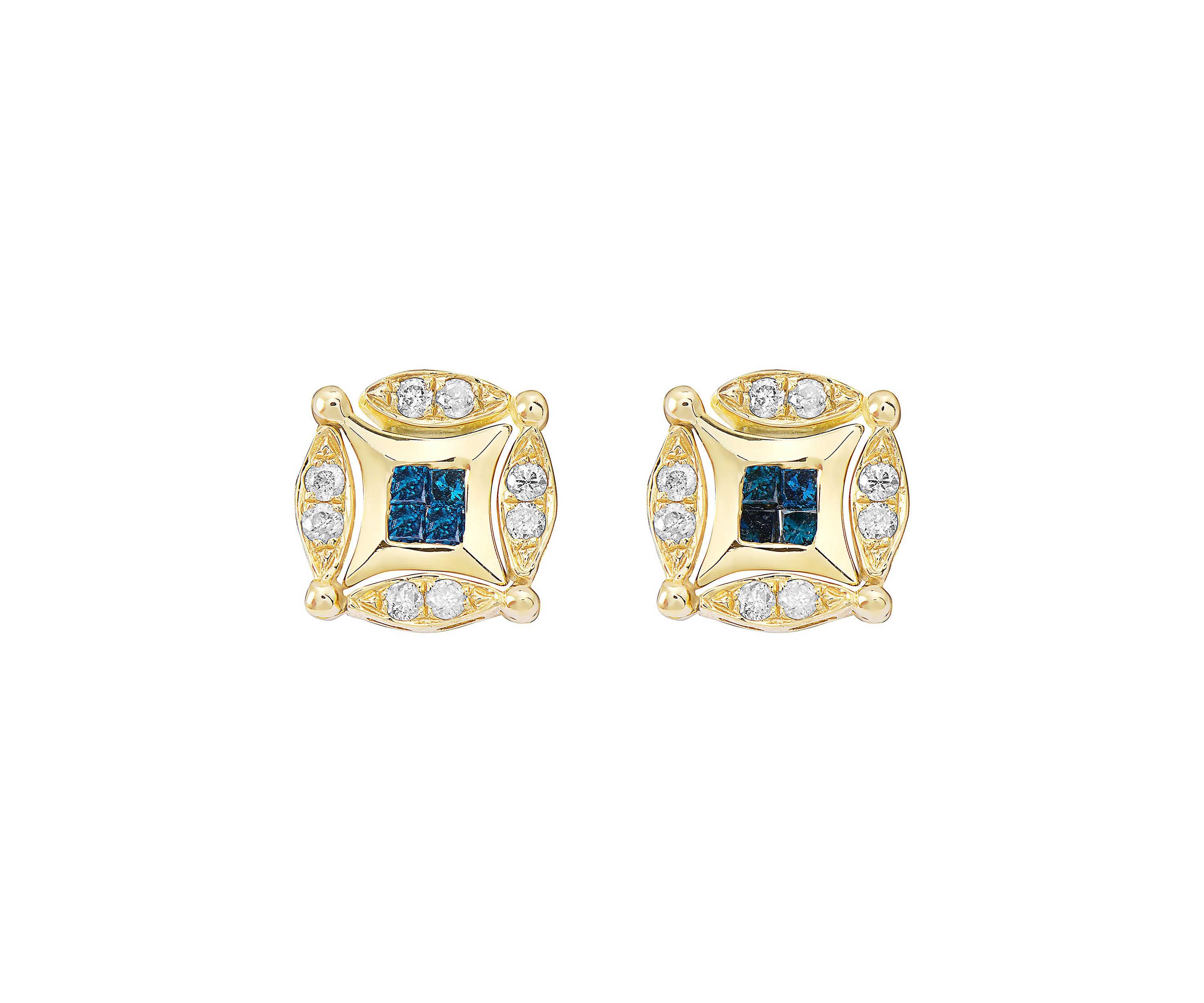 1/2 ct. t.w. White and Blue Diamond Diversa Earrings in 14K Yellow Gold