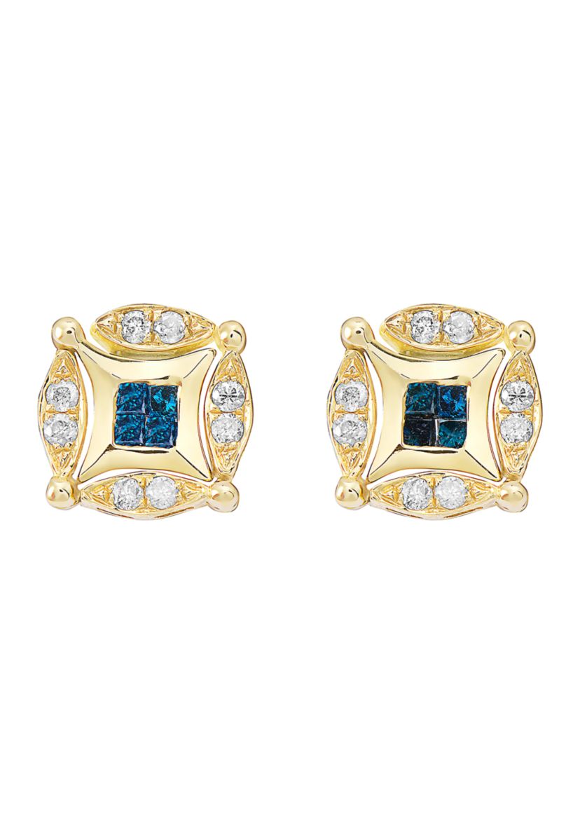 1/2 ct. t.w. White and Blue Diamond Diversa Earrings in 14K Yellow Gold