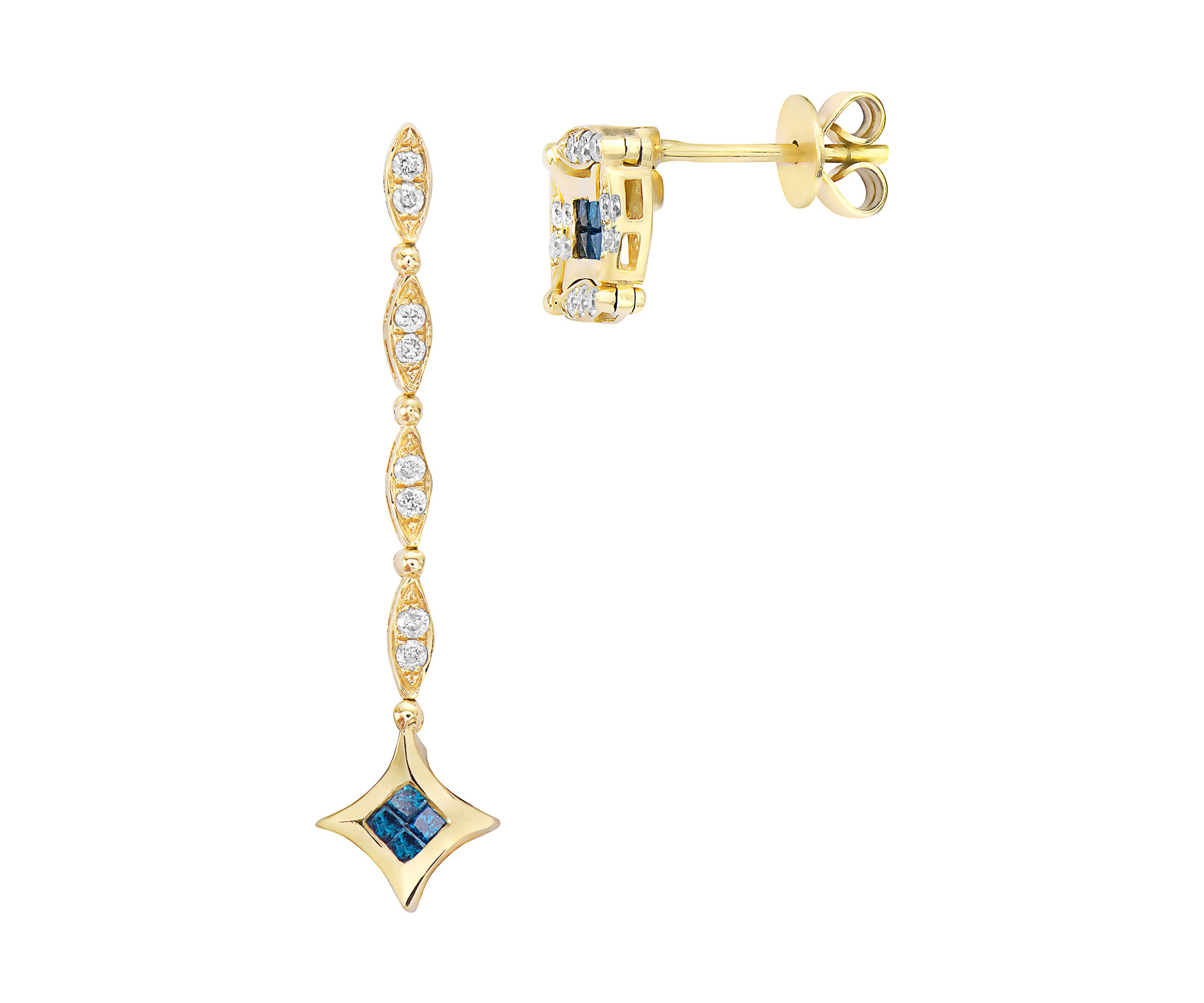 1/2 ct. t.w. White and Blue Diamond Diversa Earrings in 14K Yellow Gold