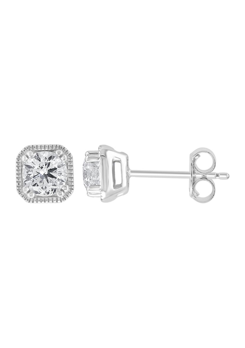 14K White Gold Diamond Stud Earrings