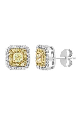 Effy Square Diamond Stud Earrings In 14K Two Tone Gold