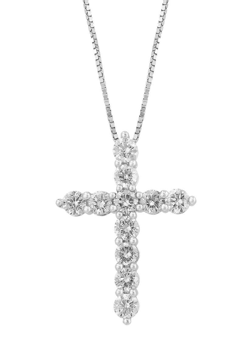 1 ct. t.w. Lab Created Diamond Cross Necklace in 14K White Gold 