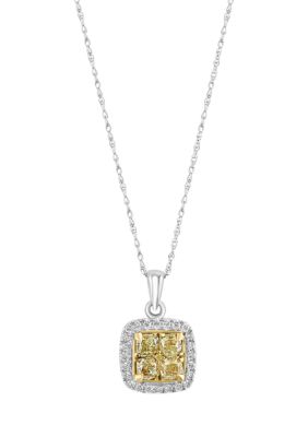 Effy 14K Two Tone White and Yellow Gold Diamond Pendant Necklace