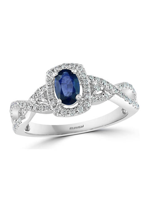 1/3 ct. t.w. Diamond and 1/2 ct. t.w. Sapphire Ring in 14k White Gold