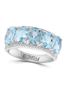 Effy 14K White Gold Diamond And Aquamarine Ring