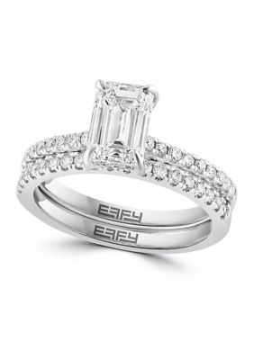 Effy 1.9 Ct. T.w. Lab Created Diamond Bridal Ring With 1.5 Ct. T.w. Emerald Cut Center, White -  0191120851907