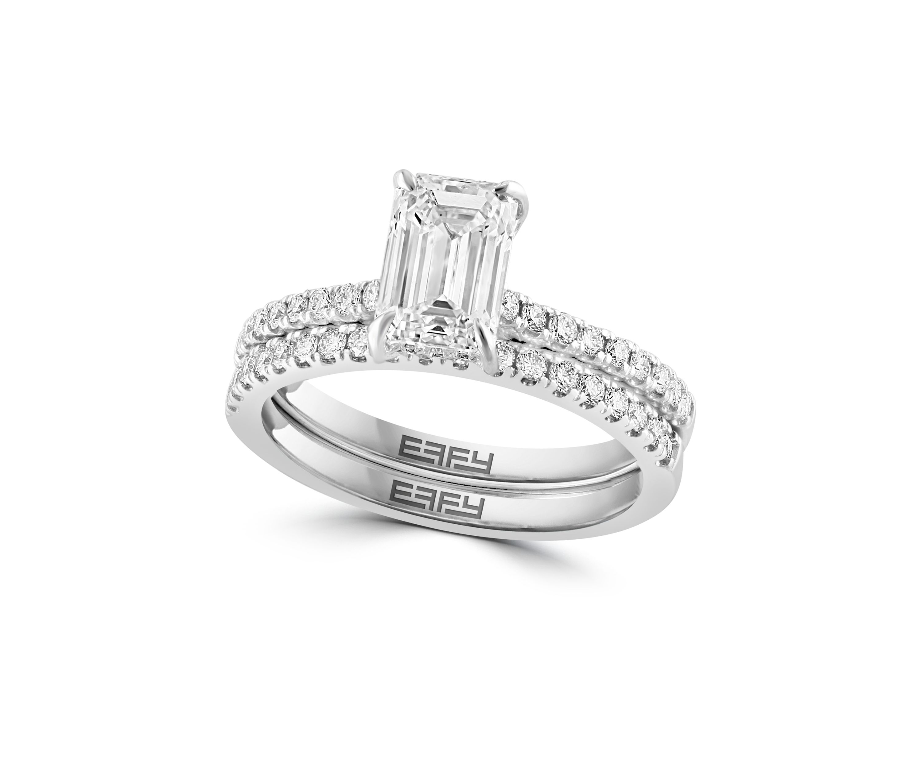 1.9 ct. t.w. Lab Created Diamond Bridal Ring with 1.5 ct. t.w. Emerald Cut Center