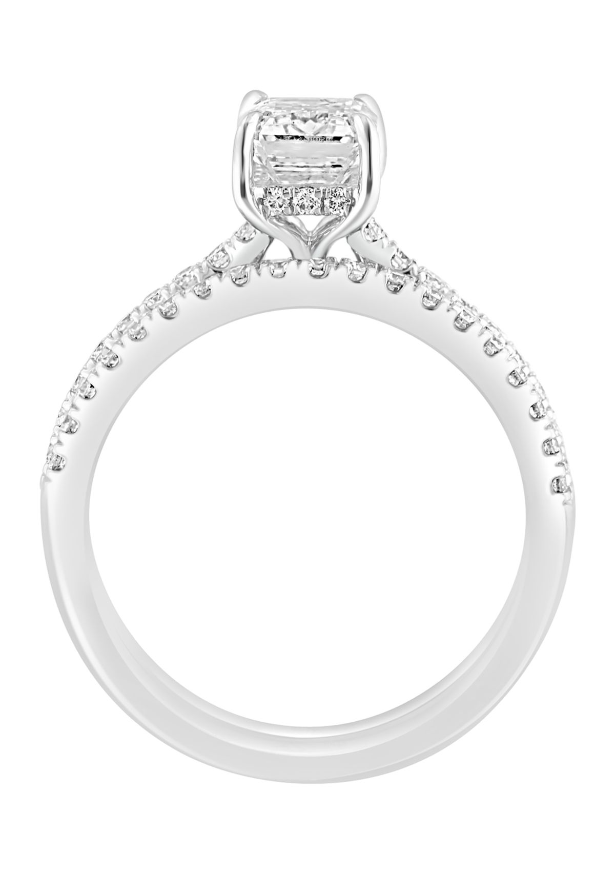 1.9 ct. t.w. Lab Created Diamond Bridal Ring with 1.5 ct. t.w. Emerald Cut Center