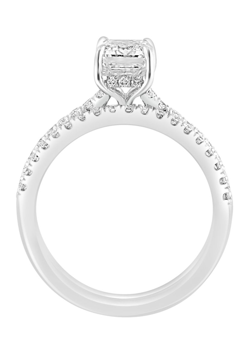 1.9 ct. t.w. Lab Created Diamond Bridal Ring with 1.5 ct. t.w. Emerald Cut Center
