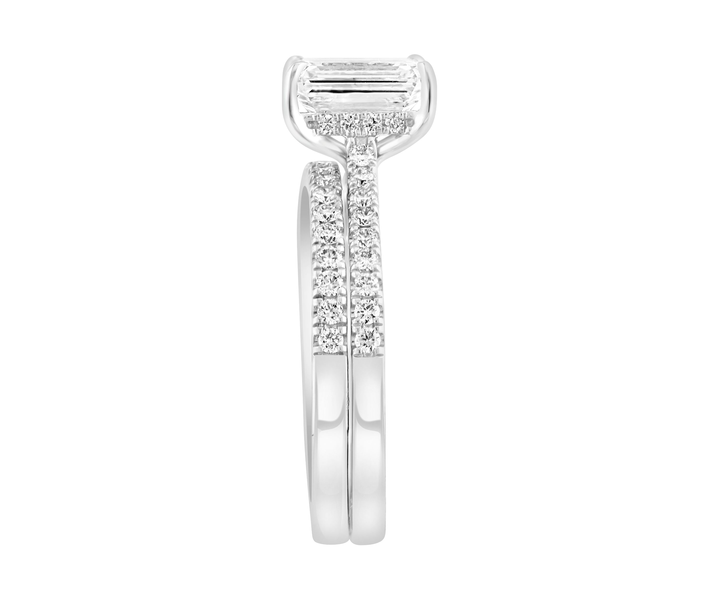 1.9 ct. t.w. Lab Created Diamond Bridal Ring with 1.5 ct. t.w. Emerald Cut Center