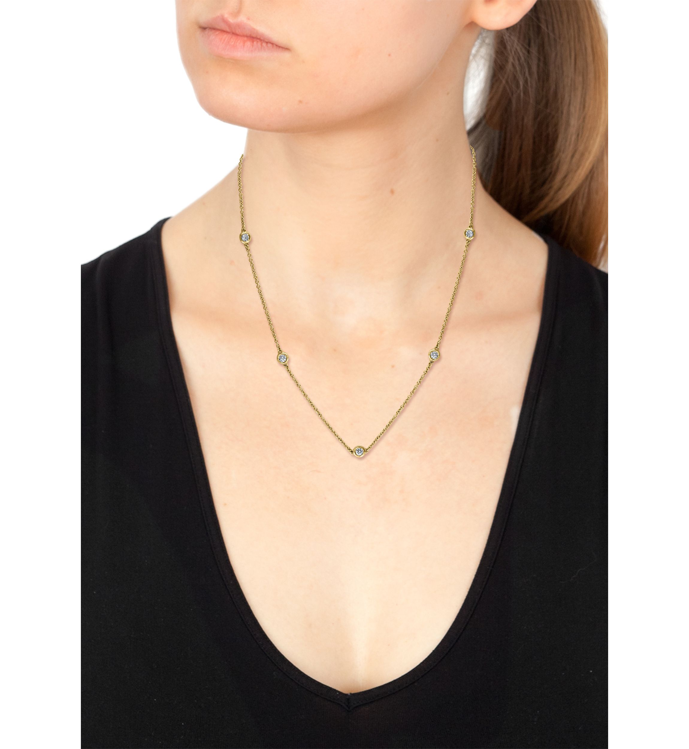 Diamond Station Necklace in 14K Yellow Gold