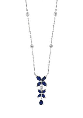 Effy 1/8 Ct. T.w. Diamonds And 1.26 Ct. T.w. Blue Sapphire Pendant Necklace In 14K White Gold